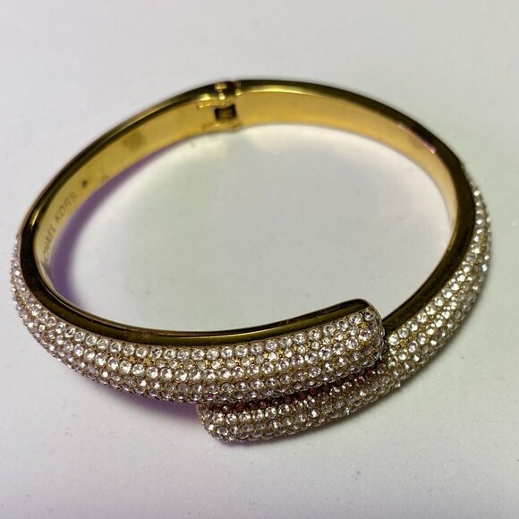 Elegant Michael Kors Pave Gold Tone Hinged Bracelet - Picture 5 of 5